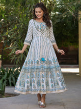Women Blue Shantoon Printed Anarkali Maxi Dress.